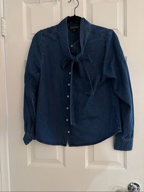 Nanette Lepore Dark Denim Tie-Neck Shirt